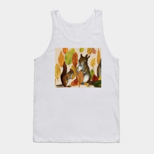 Squirrel mother and son with autumn leaves Tank Top